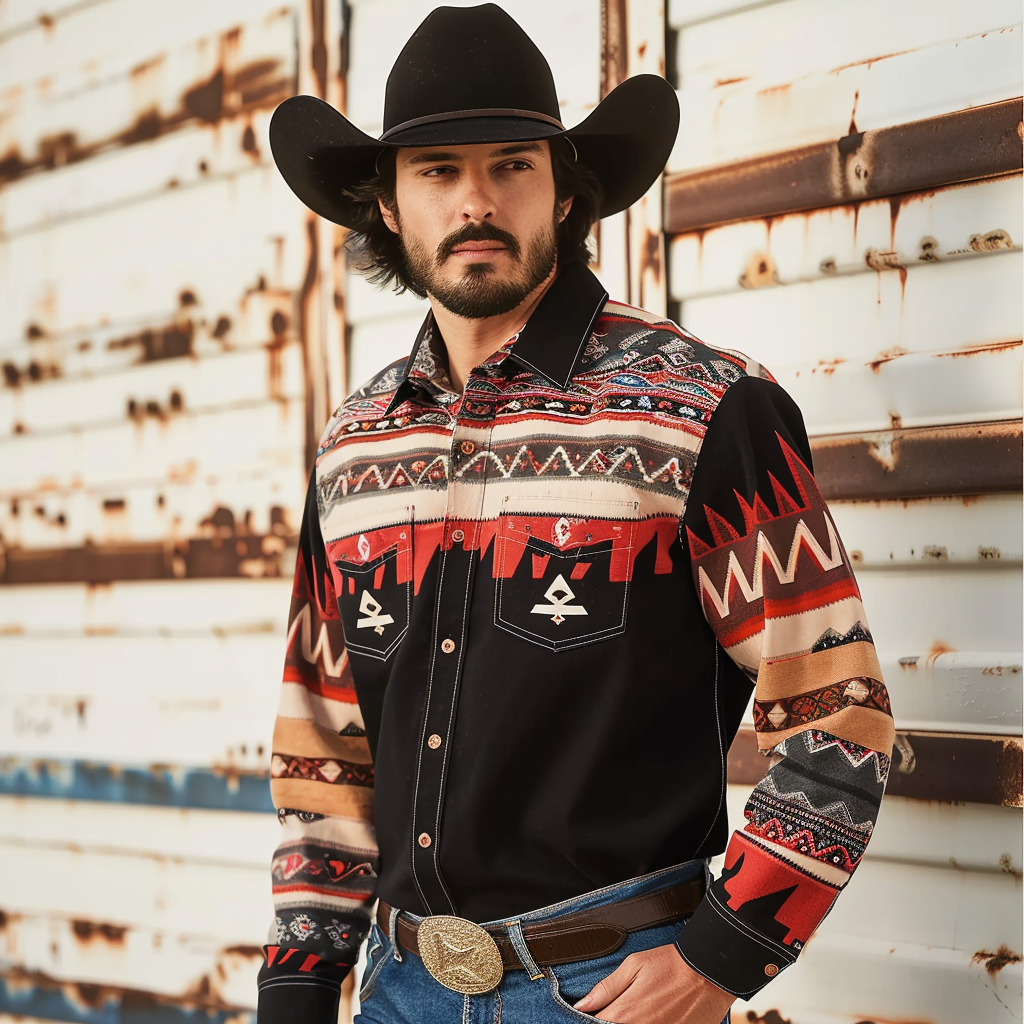 Country style Western Long Shirt High quality High elasticity