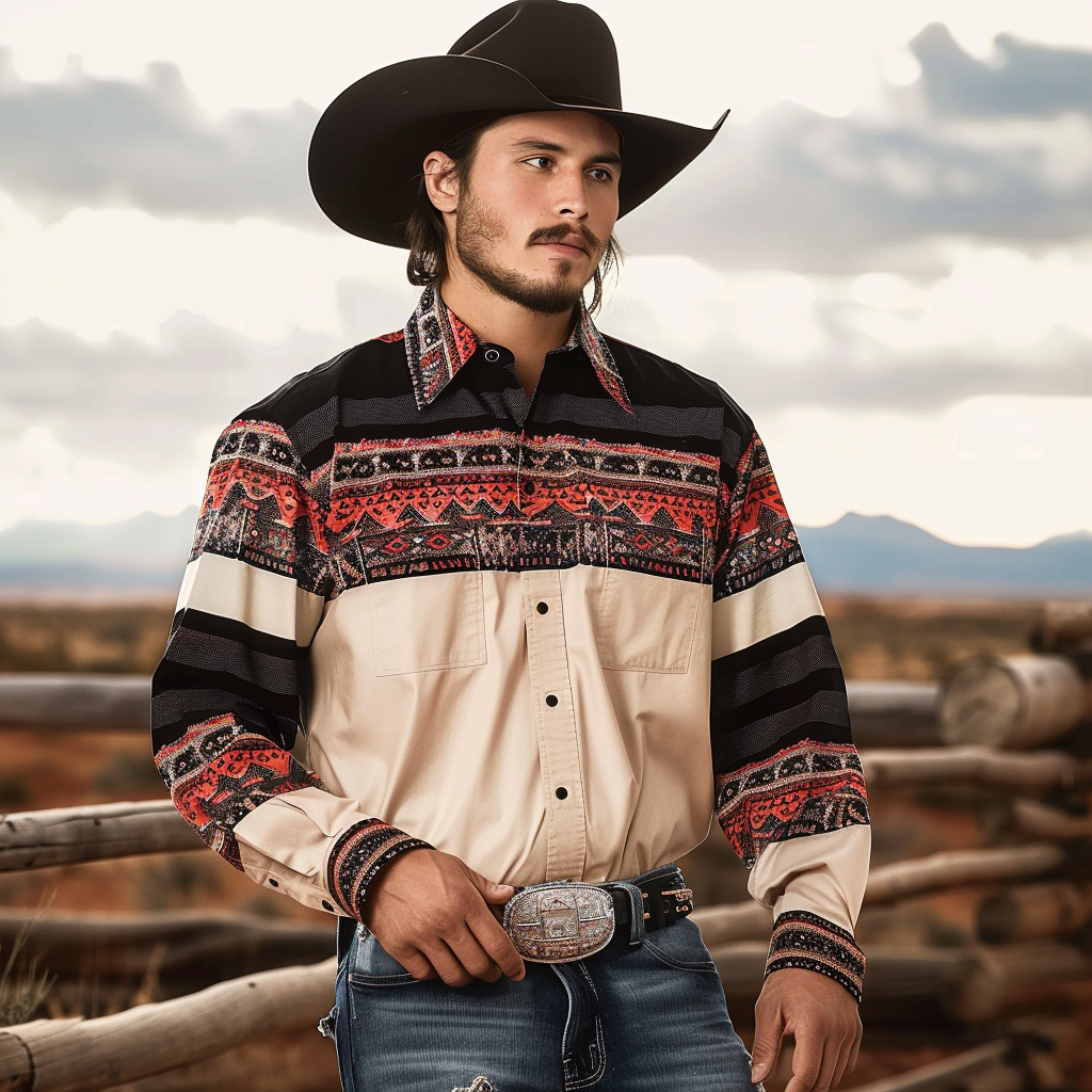 Country style Western Long Shirt High quality High elasticity