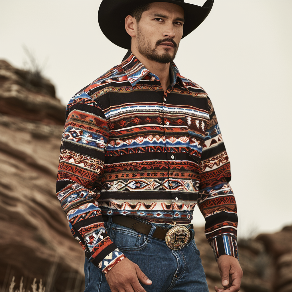 Country style Western Long Shirt High quality High elasticity