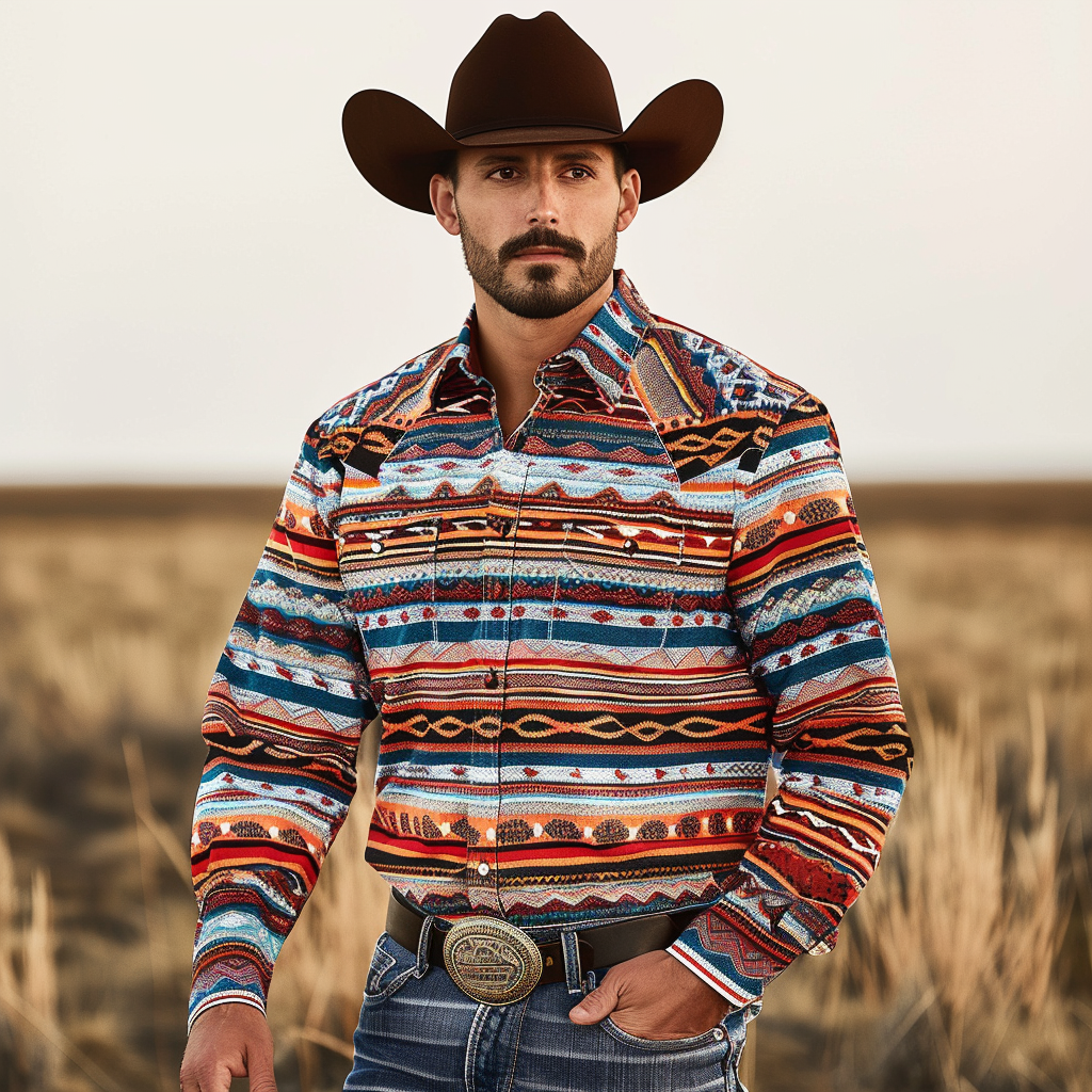 Country style Western Long Shirt High quality High elasticity