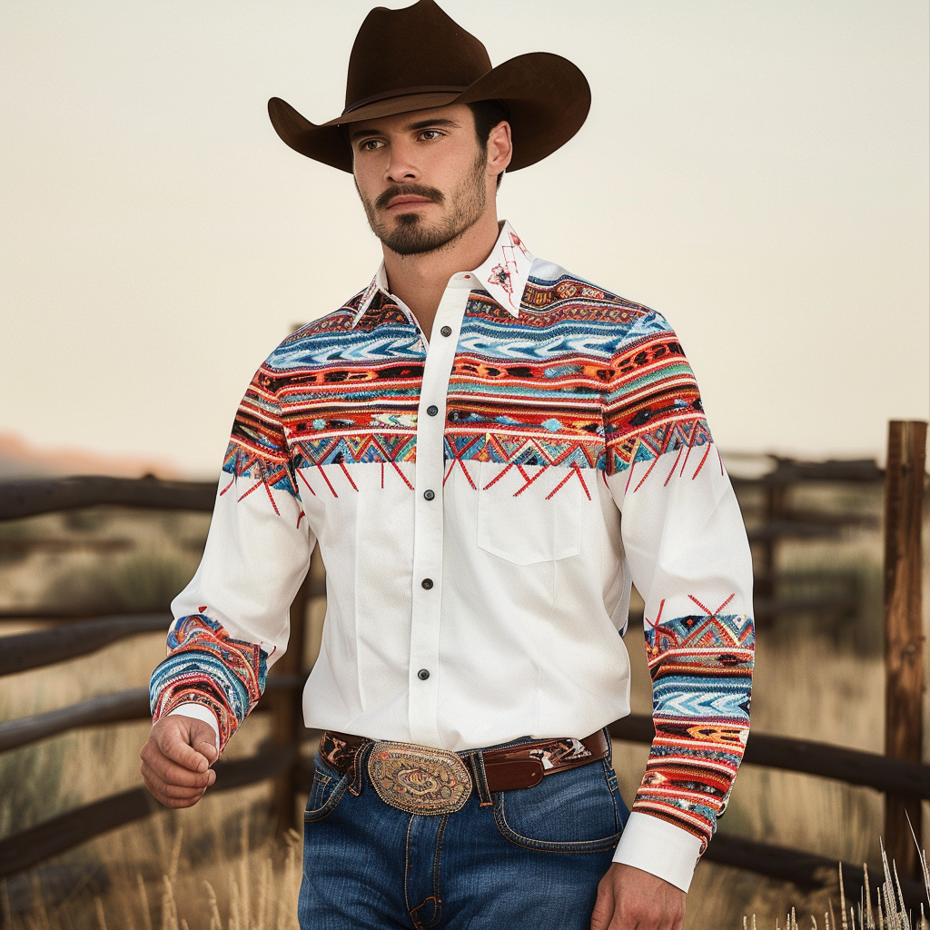 Country style Western Long Shirt High quality High elasticity