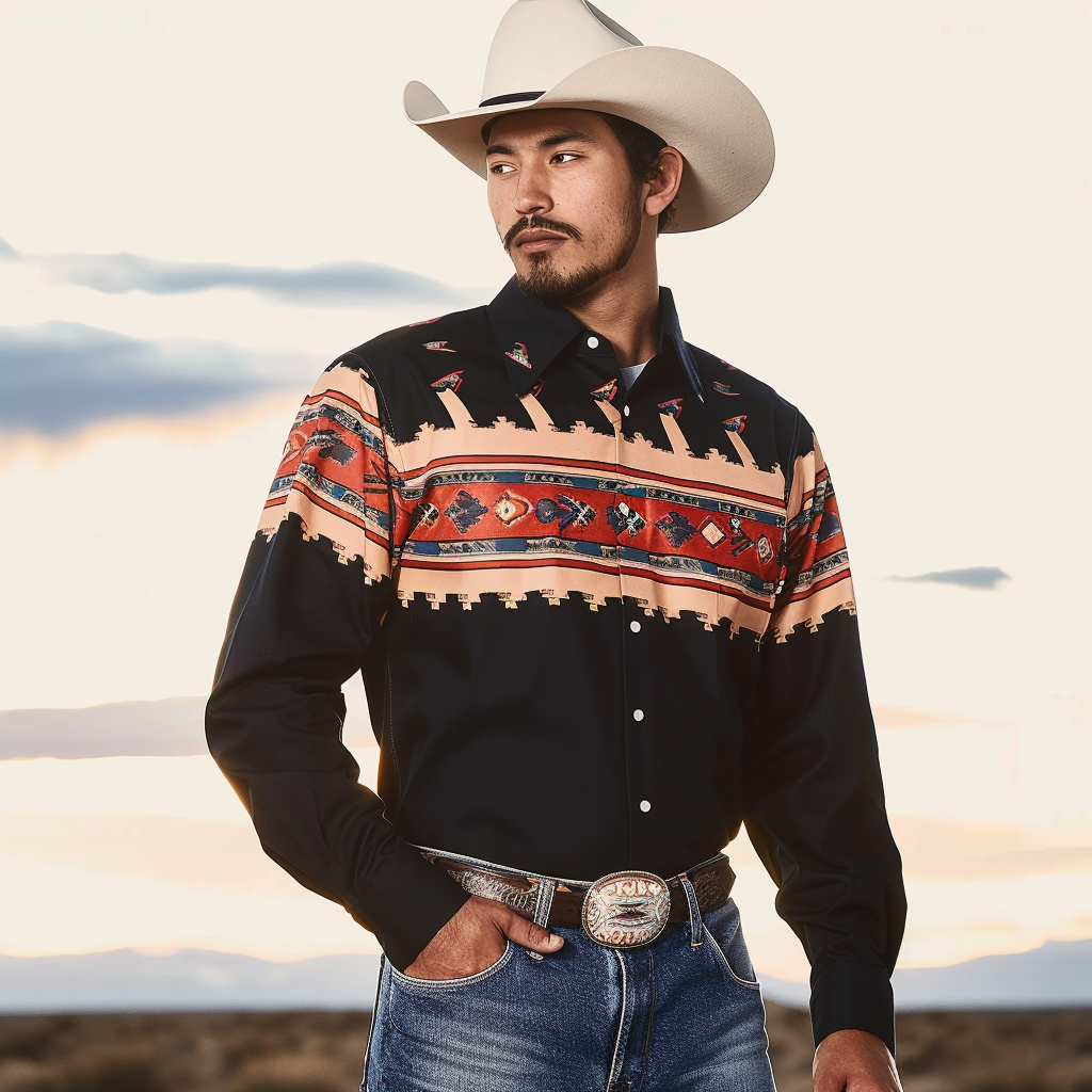 Country style Western Long Shirt High quality High elasticity