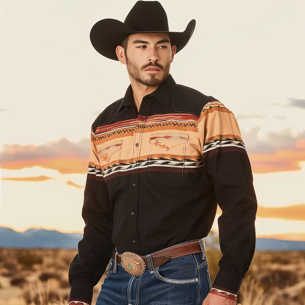 Country style Western Long Shirt High quality High elasticity