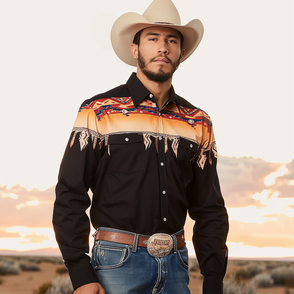 Country style Western Long Shirt High quality High elasticity