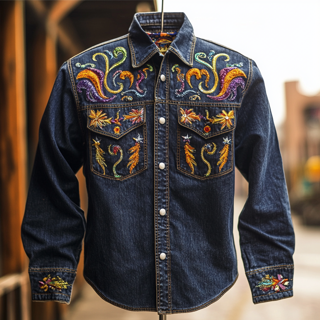 Mardi Gras Western Long Shirt High quality High elasticity