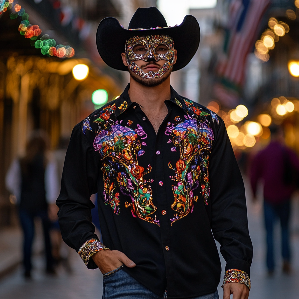 Mardi Gras Carnival Western Long Shirt High quality High elasticity