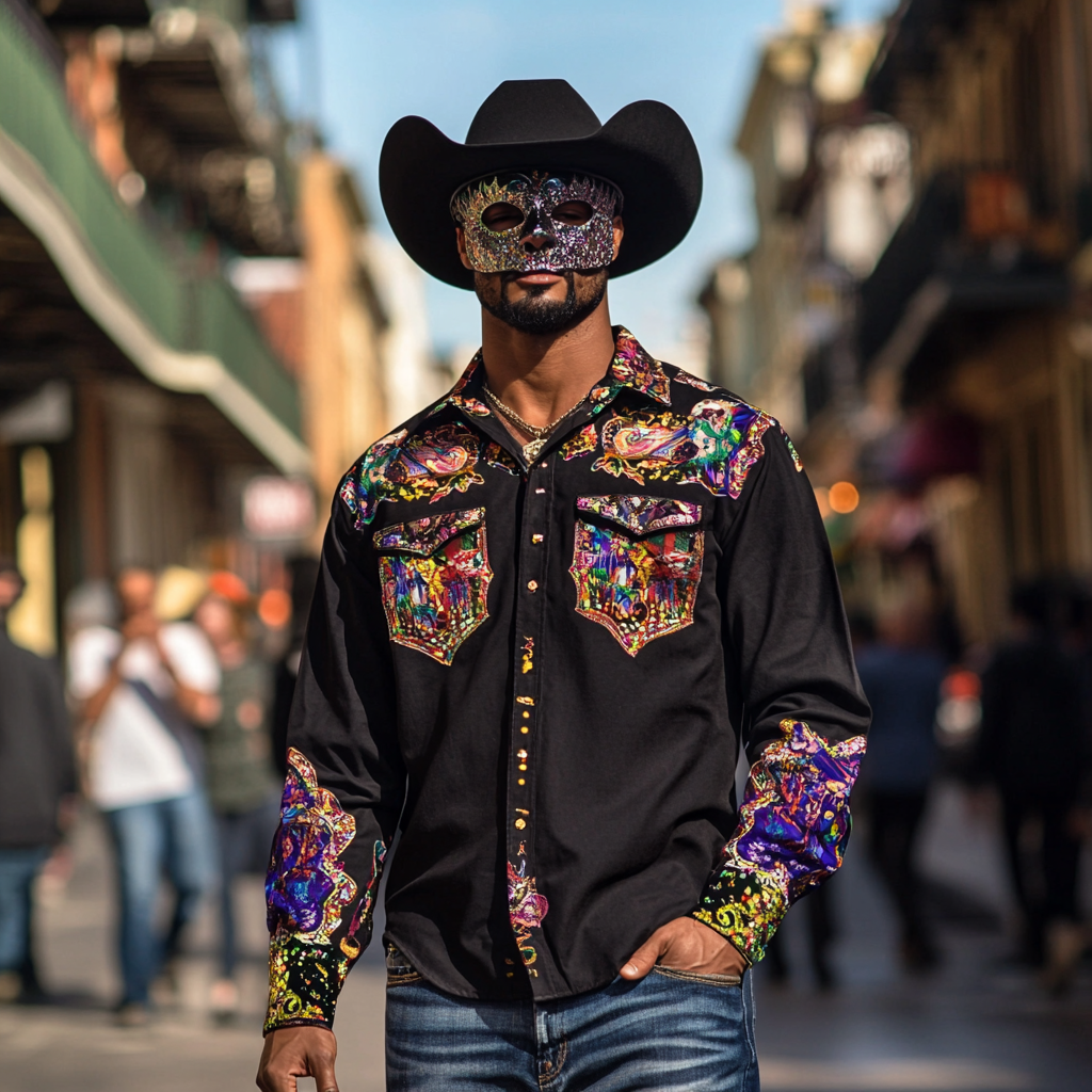 Mardi Gras Carnival Western Long Shirt High quality High elasticity