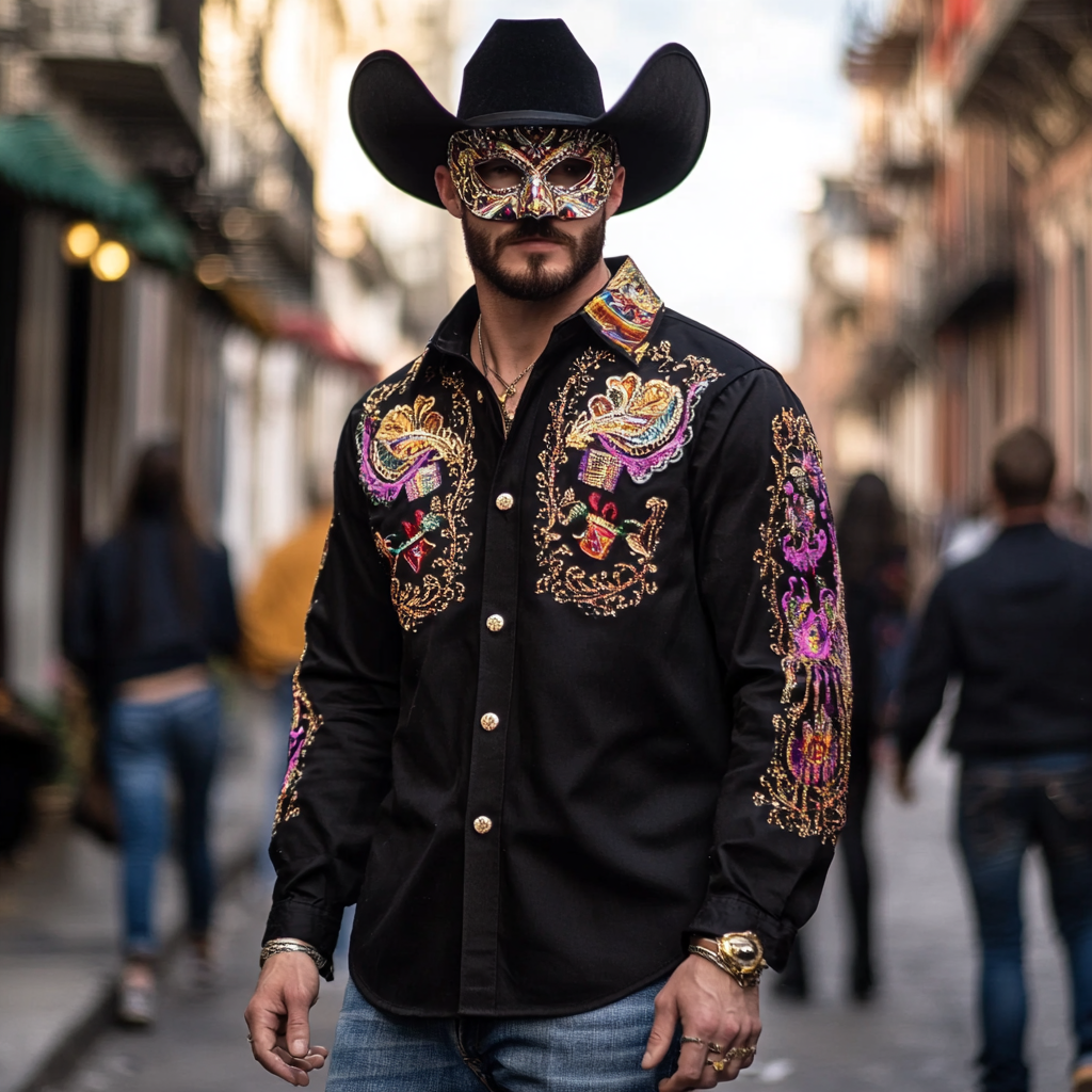 Mardi Gras Carnival Western Long Shirt High quality High elasticity