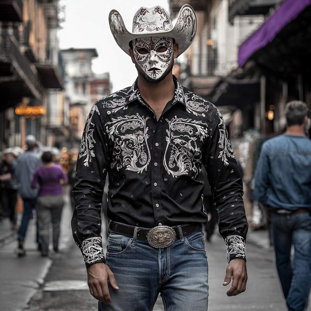 Mardi Gras Carnival Western Long Shirt High quality High elasticity