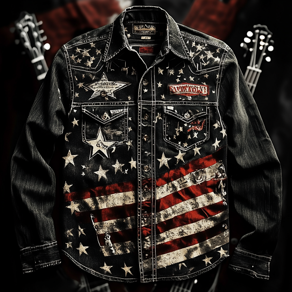 Flag style Western Long Shirt High quality High elasticity