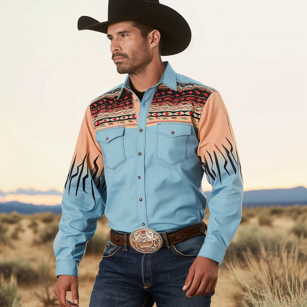 Country style Western Long Shirt High quality High elasticity