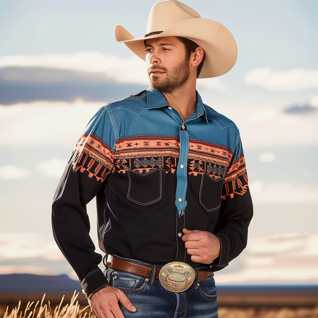 Country style Western Long Shirt High quality High elasticity