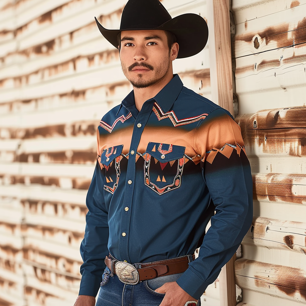 Country style Western Long Shirt High quality High elasticity