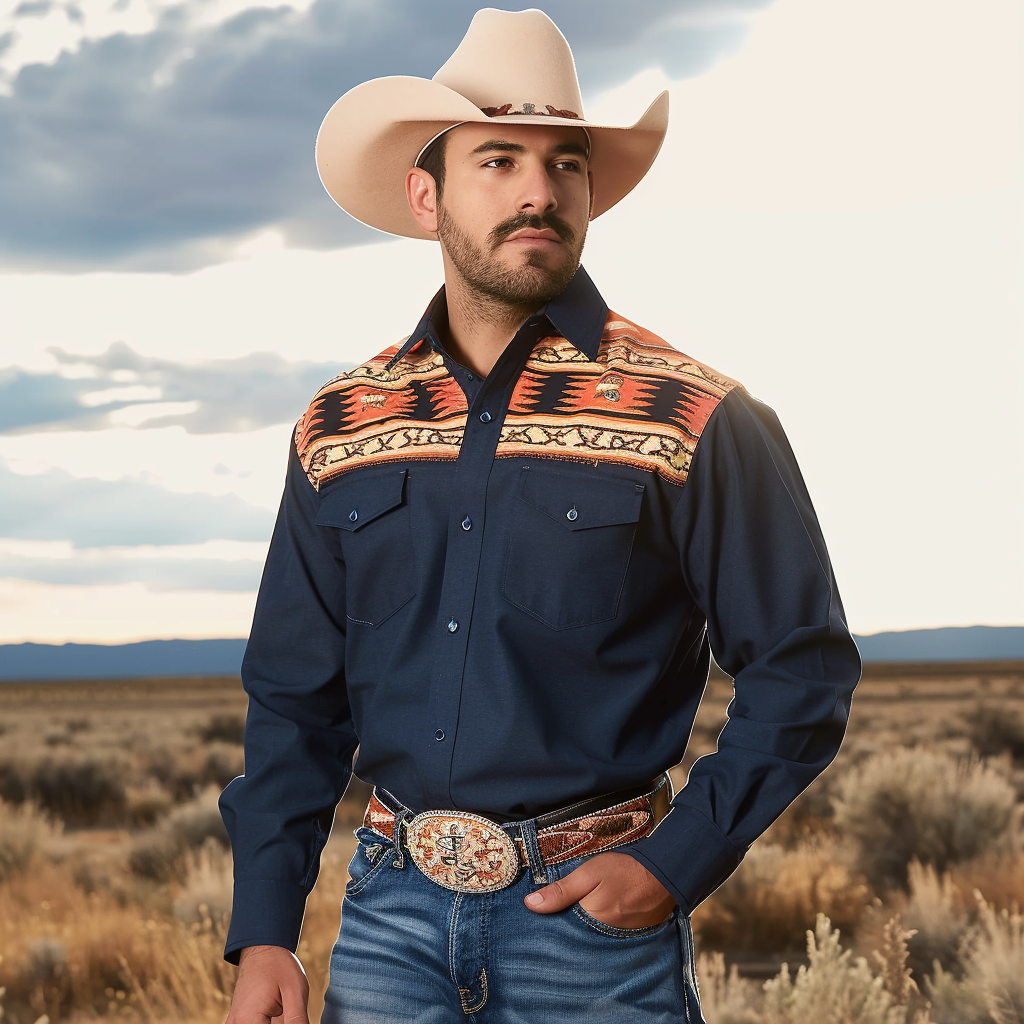 Country style Western Long Shirt High quality High elasticity