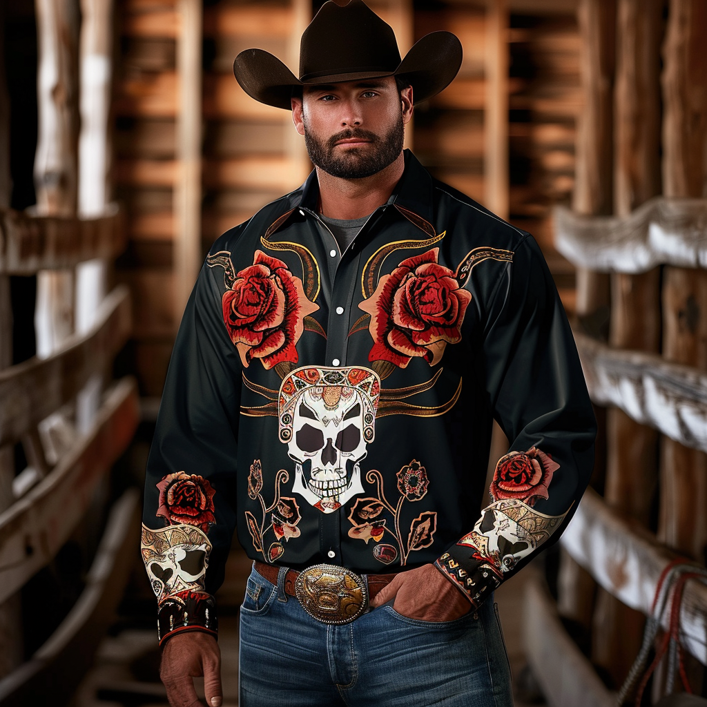 Country style Western Long Shirt High quality High elasticity