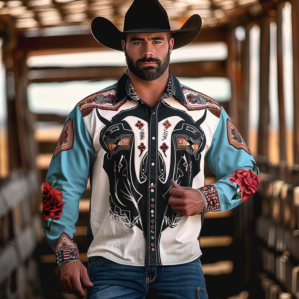 Country style Western Long Shirt High quality High elasticity