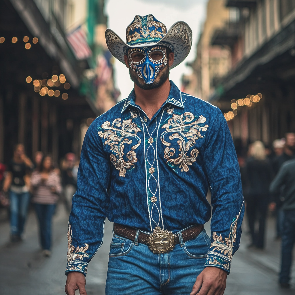 Mardi Gras Carnival Western Long Shirt High quality High elasticity