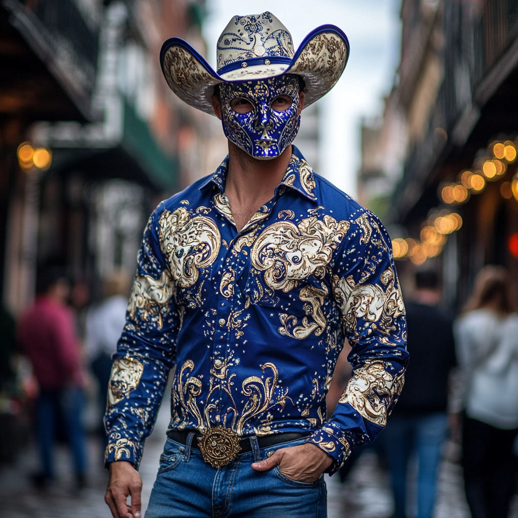 Mardi Gras Carnival Western Long Shirt High quality High elasticity