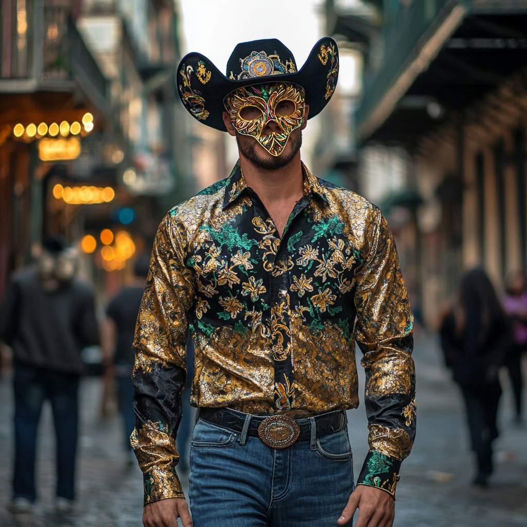 Mardi Gras Carnival Western Long Shirt High quality High elasticity