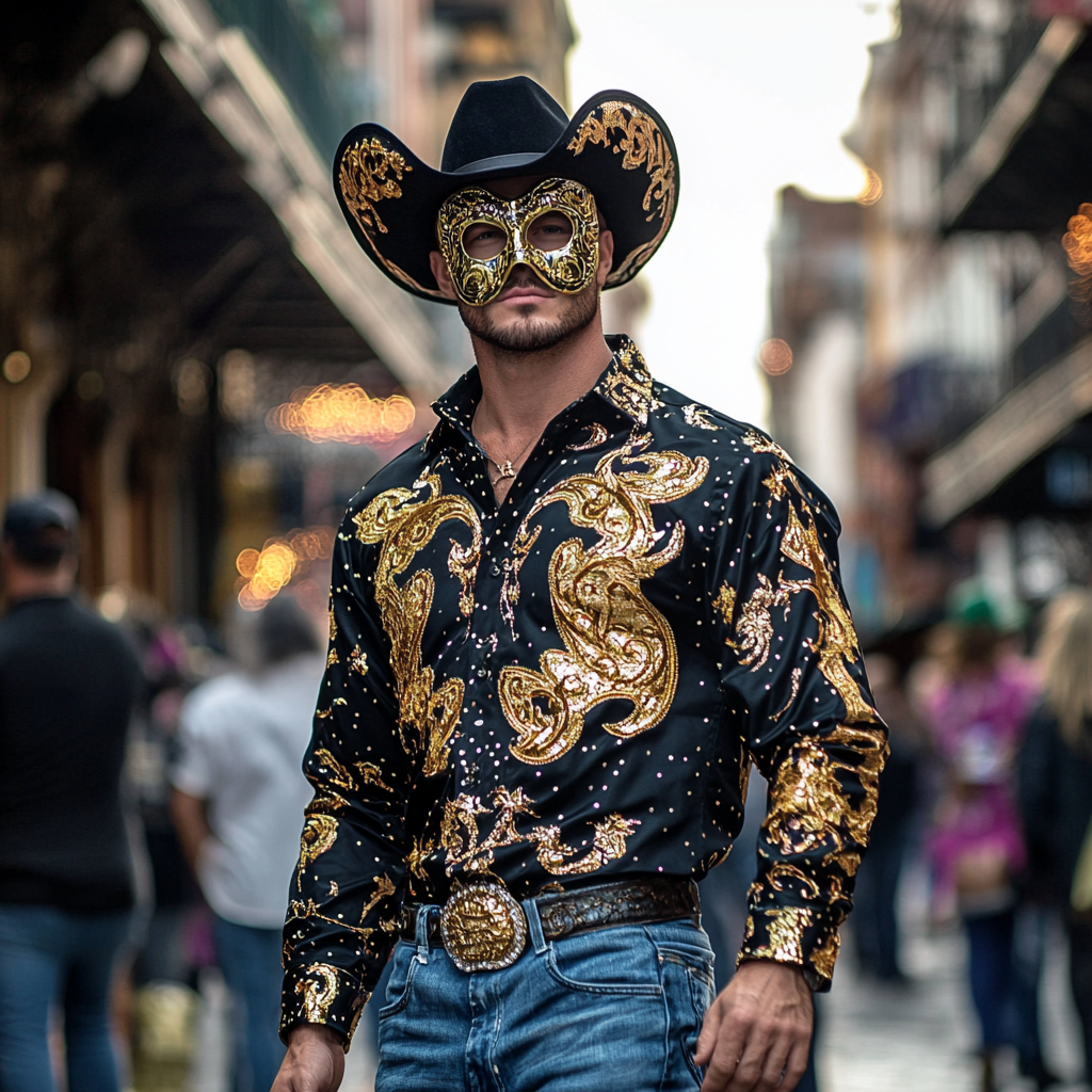 Mardi Gras Carnival Western Long Shirt High quality High elasticity