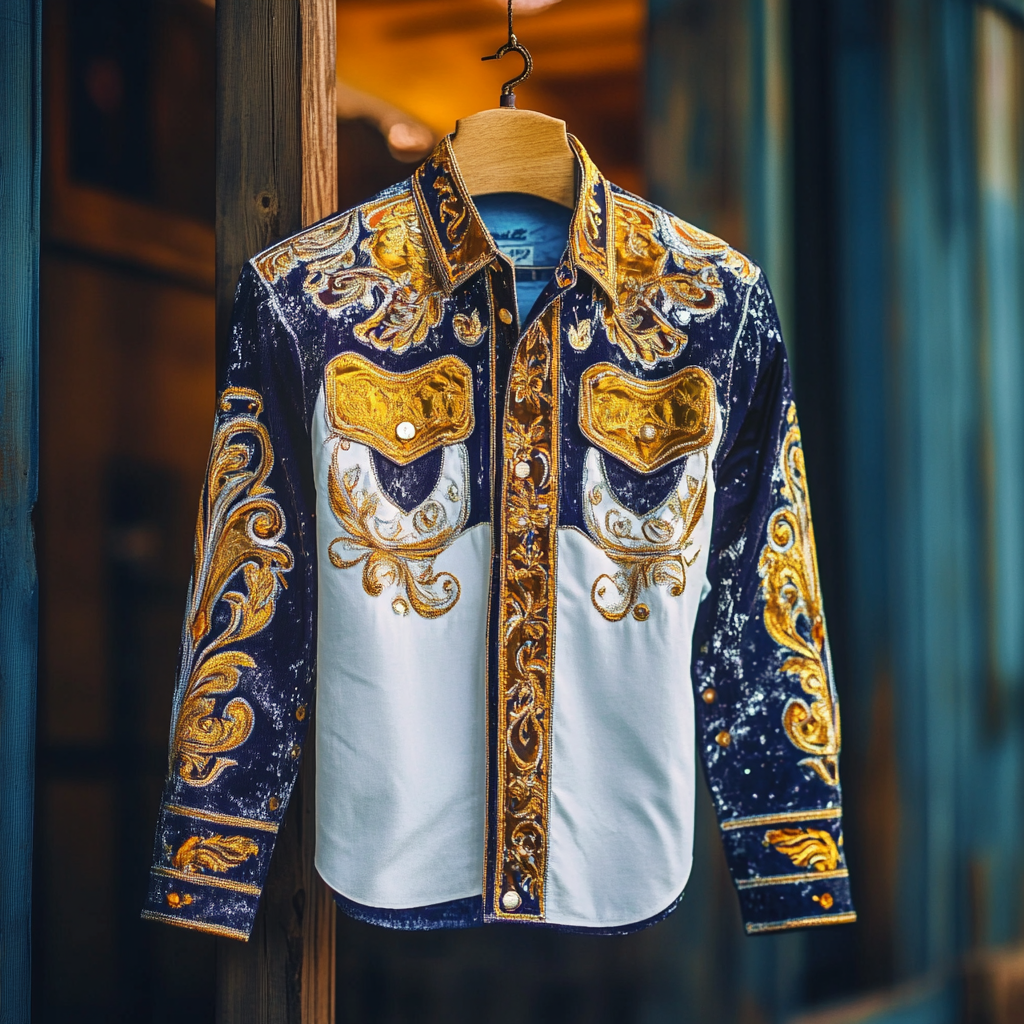 Mardi Gras Western Long Shirt High quality High elasticity