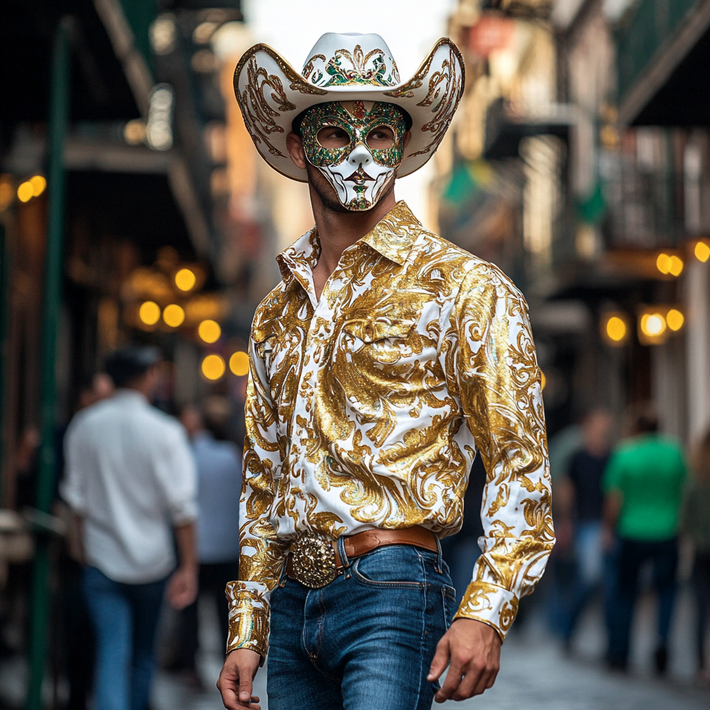 Mardi Gras Carnival Western Long Shirt High quality High elasticity