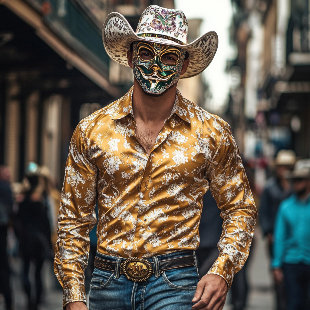 Mardi Gras Carnival Western Long Shirt High quality High elasticity