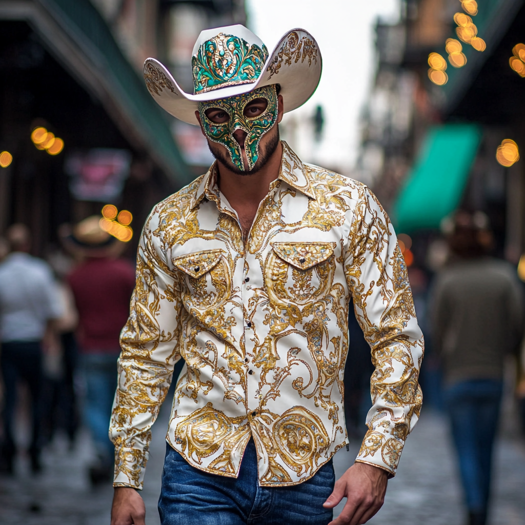 Mardi Gras Carnival Western Long Shirt High quality High elasticity