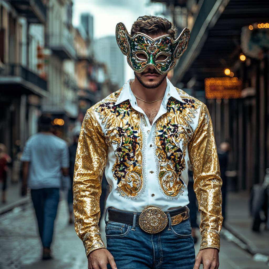 Mardi Gras Carnival Western Long Shirt High quality High elasticity