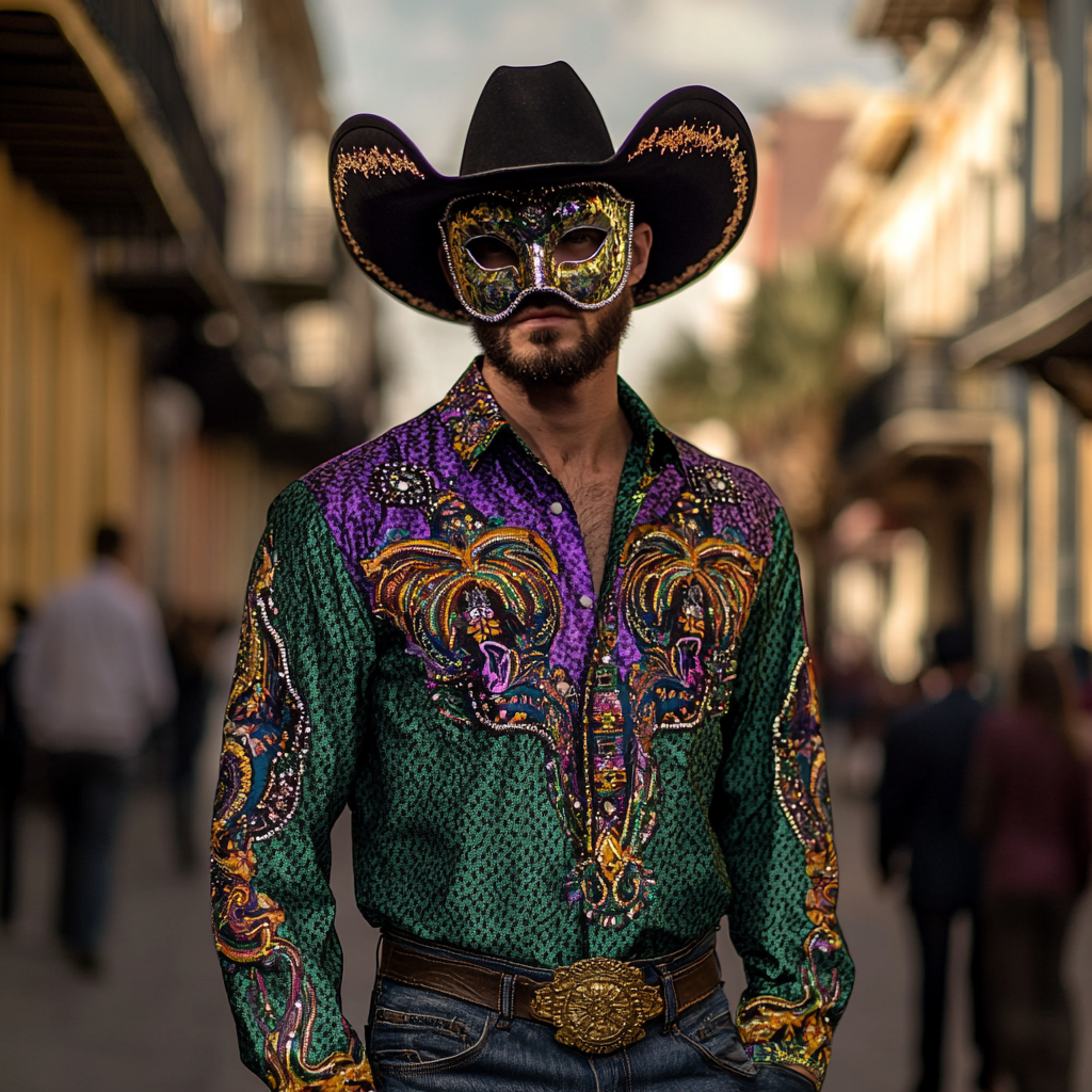 Mardi Gras Carnival Western Long Shirt High quality High elasticity