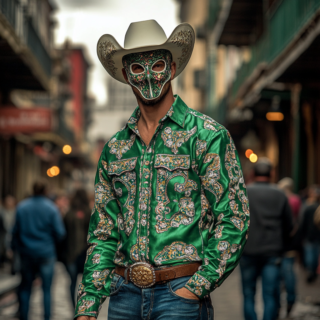 Mardi Gras Carnival Western Long Shirt High quality High elasticity