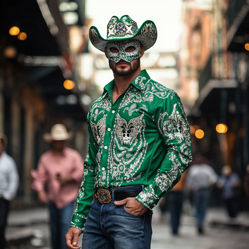 Mardi Gras Carnival Western Long Shirt High quality High elasticity