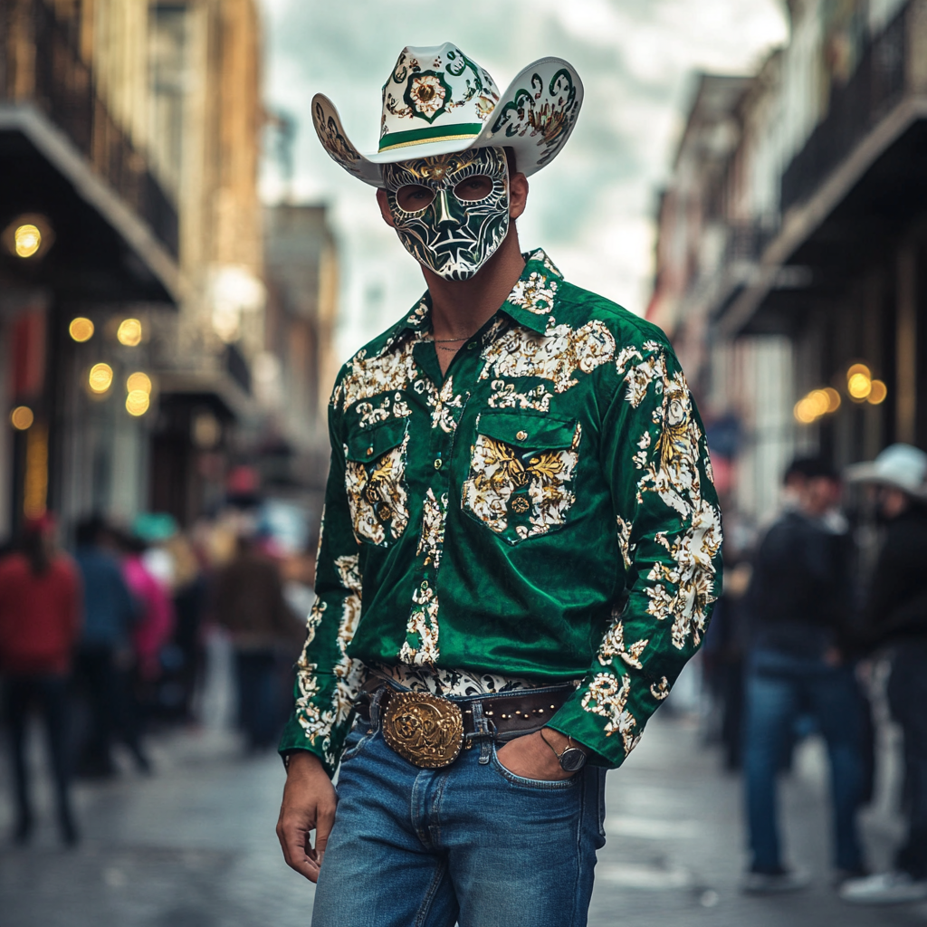 Mardi Gras Carnival Western Long Shirt High quality High elasticity