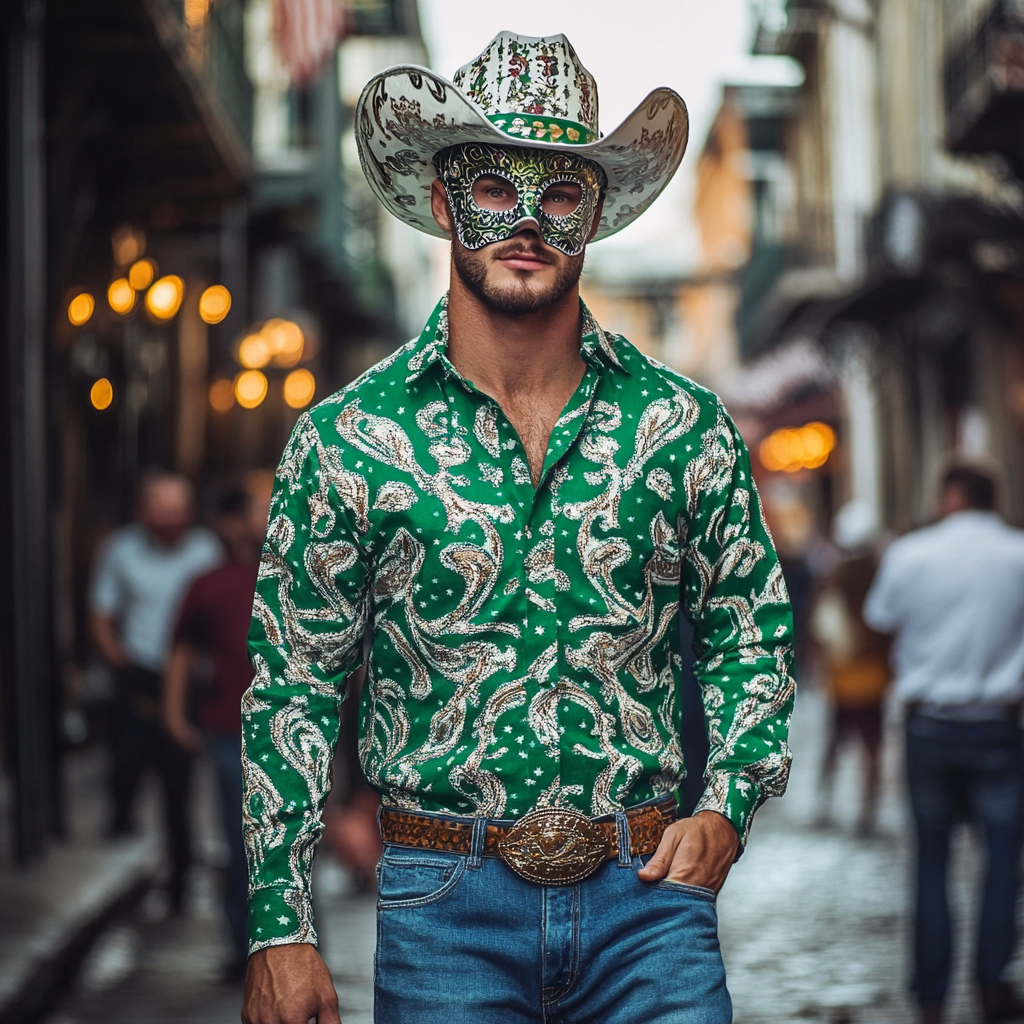 Mardi Gras Carnival Western Long Shirt High quality High elasticity