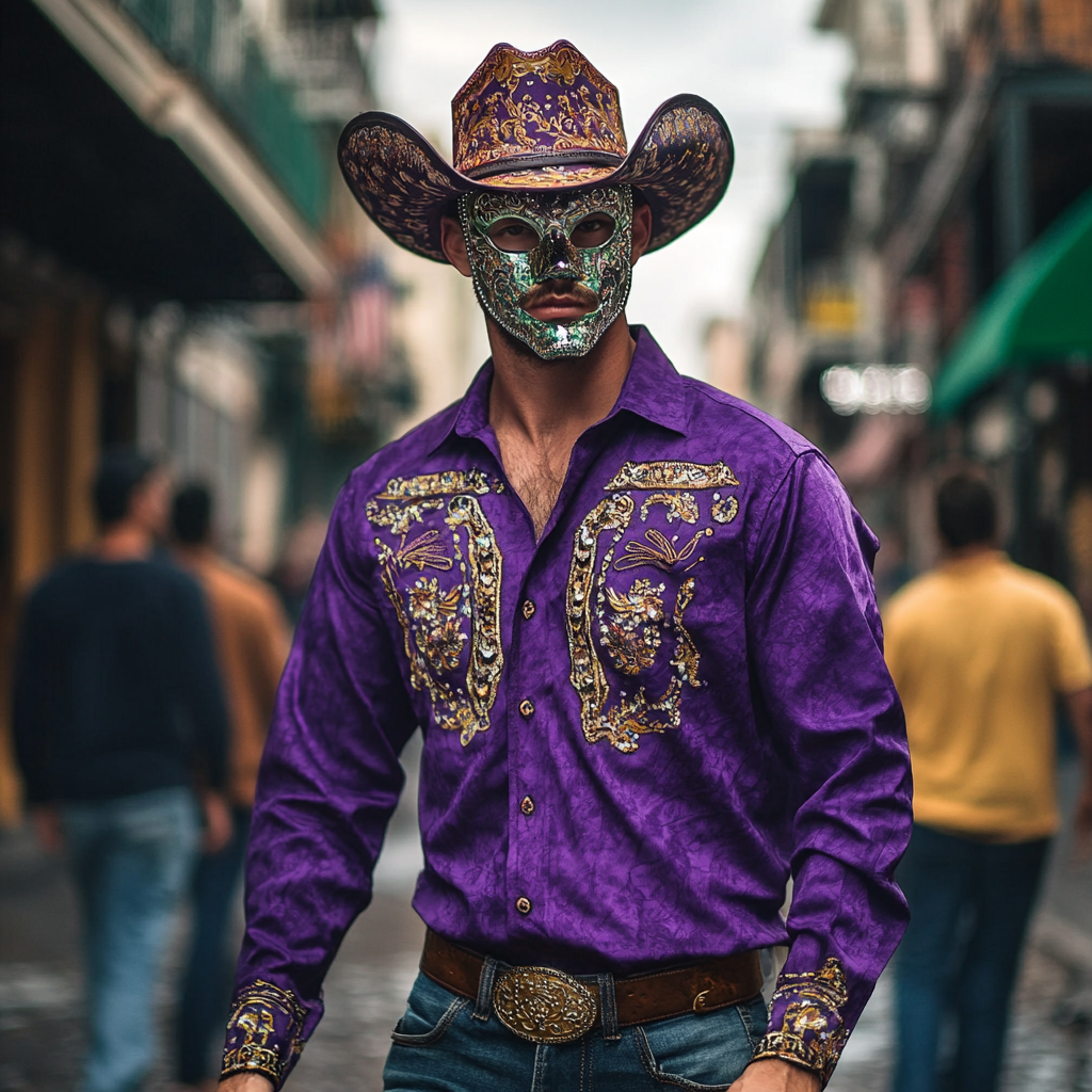 Mardi Gras Carnival Western Long Shirt High quality High elasticity