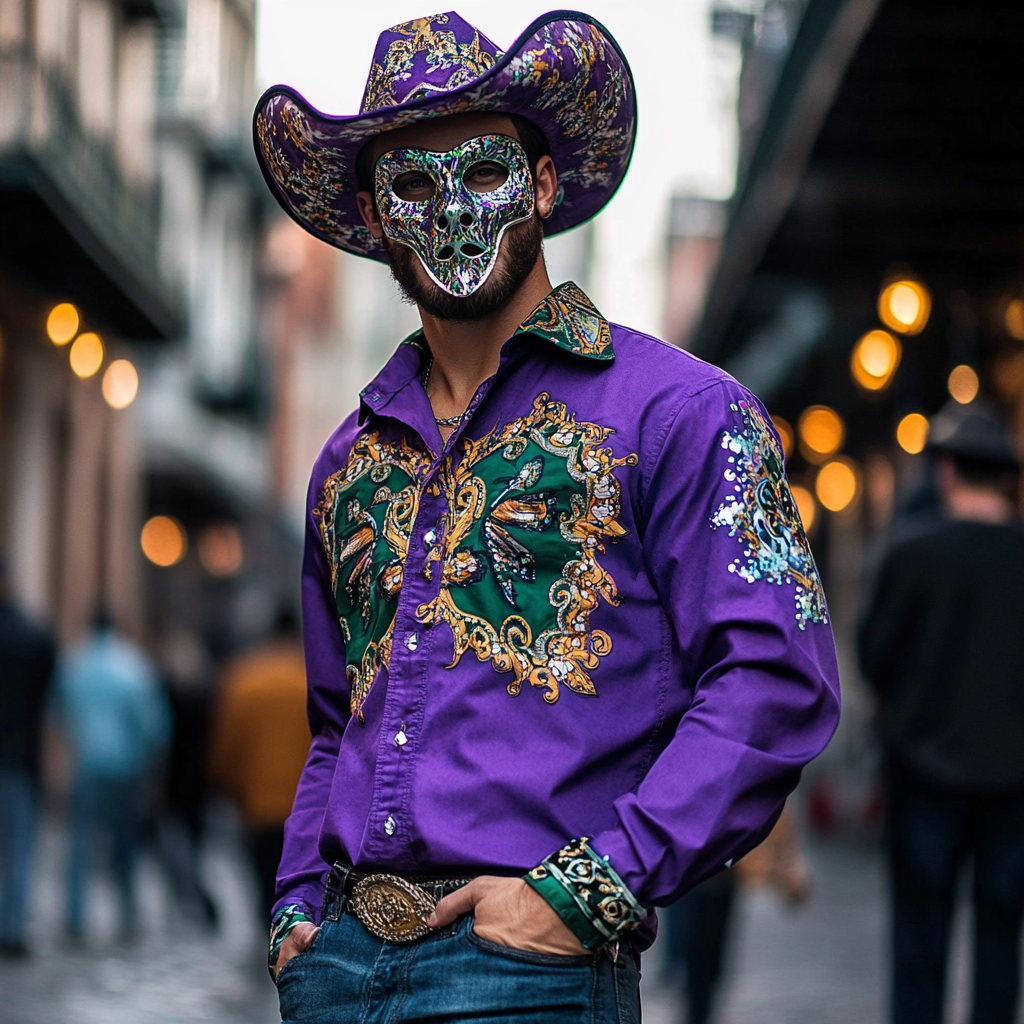 Mardi Gras Carnival Western Long Shirt High quality High elasticity