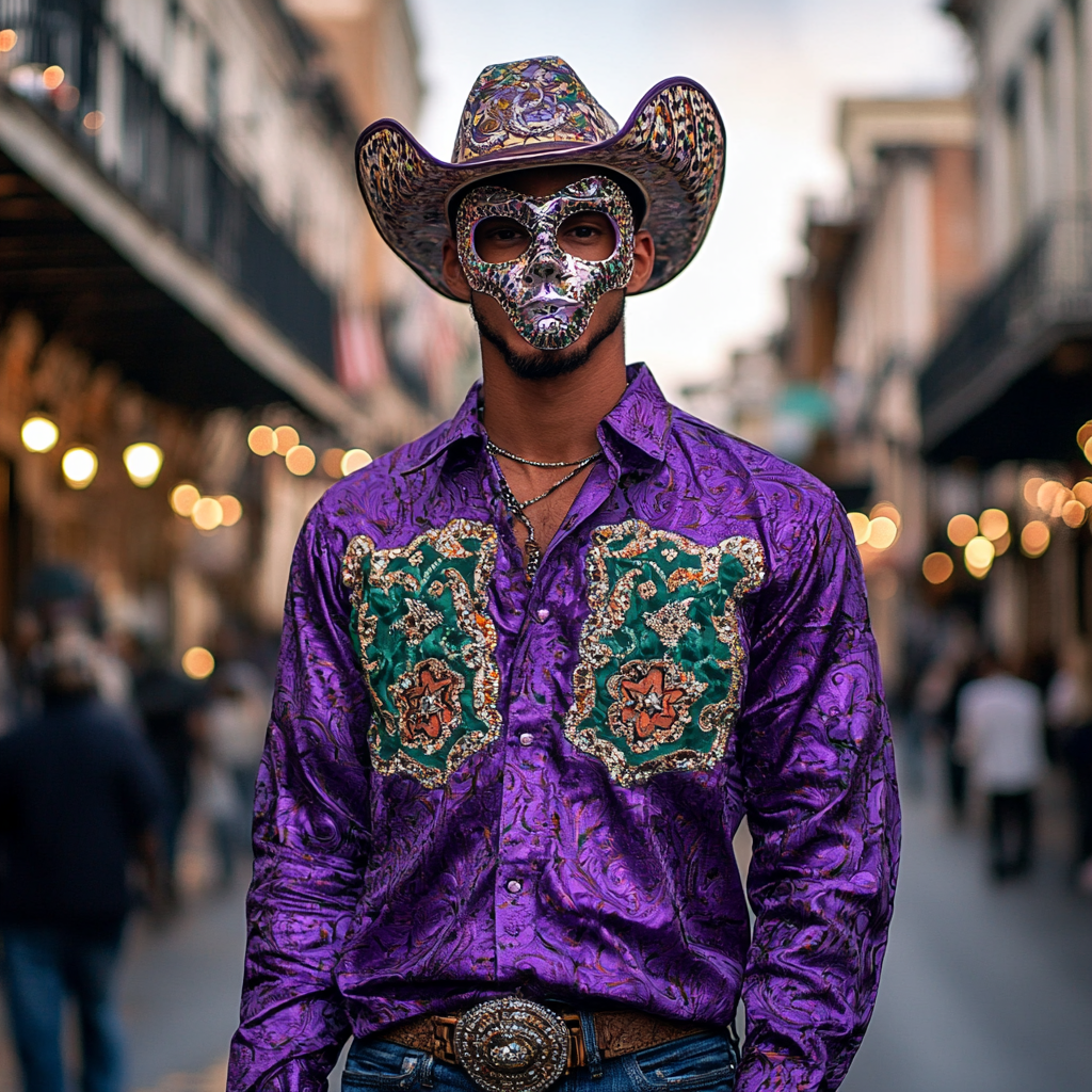 Mardi Gras Carnival Western Long Shirt High quality High elasticity