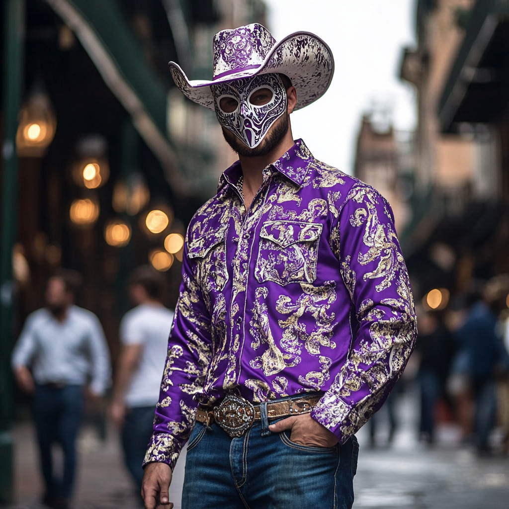 Mardi Gras Carnival Western Long Shirt High quality High elasticity