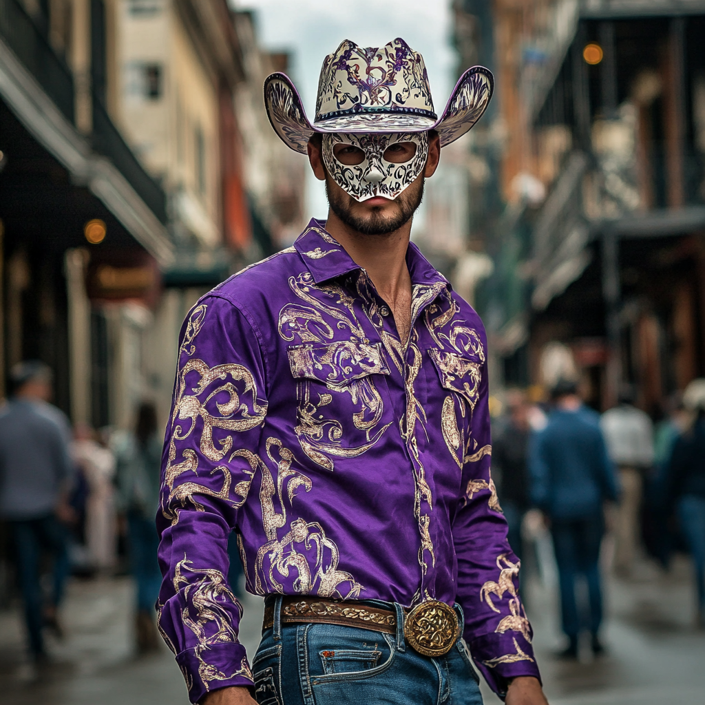 Mardi Gras Carnival Western Long Shirt High quality High elasticity