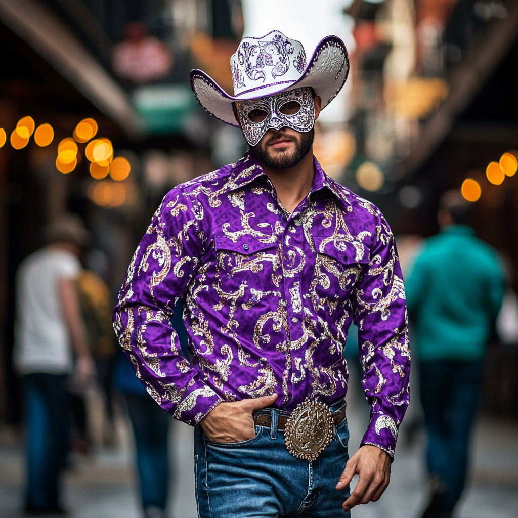 Mardi Gras Carnival Western Long Shirt High quality High elasticity