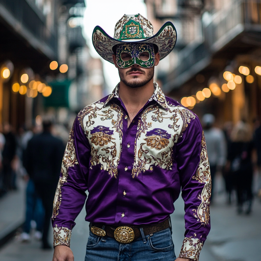 Mardi Gras Carnival Western Long Shirt High quality High elasticity