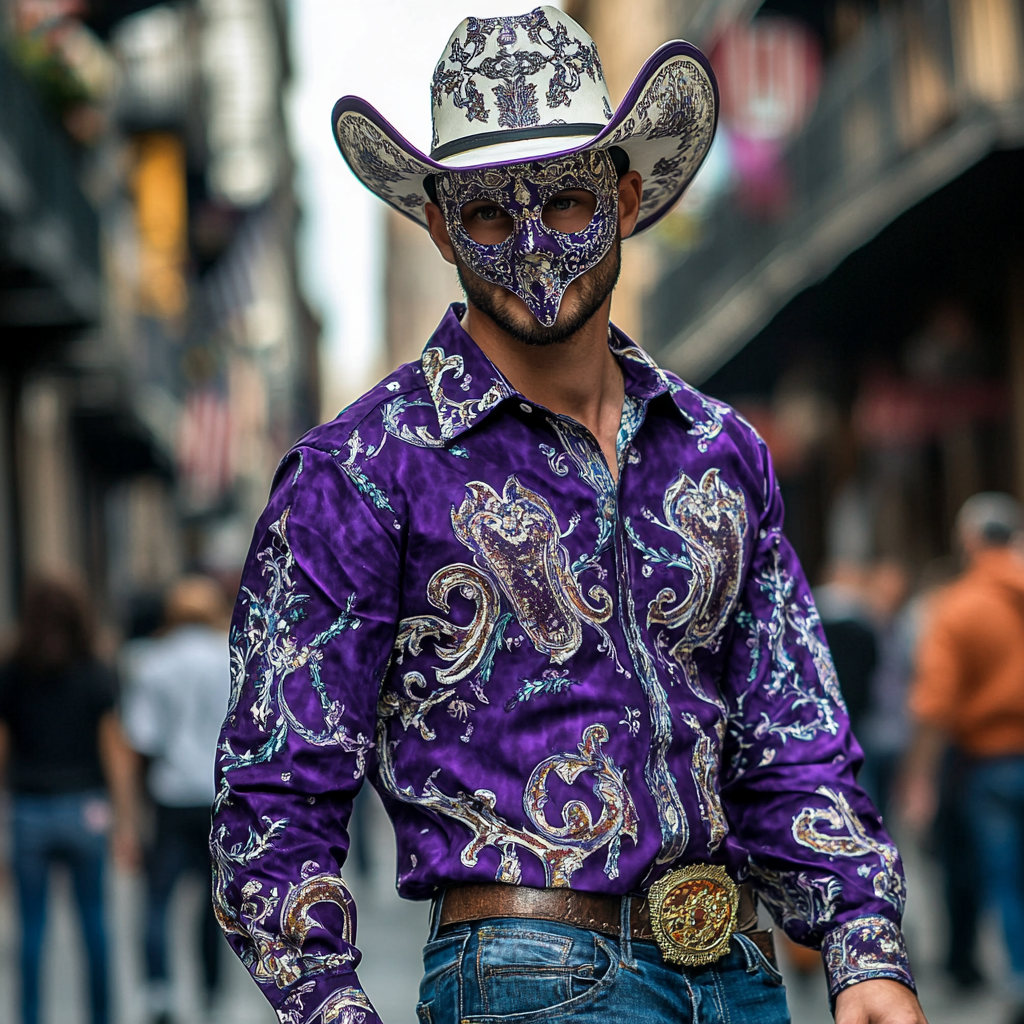 Mardi Gras Carnival Western Long Shirt High quality High elasticity