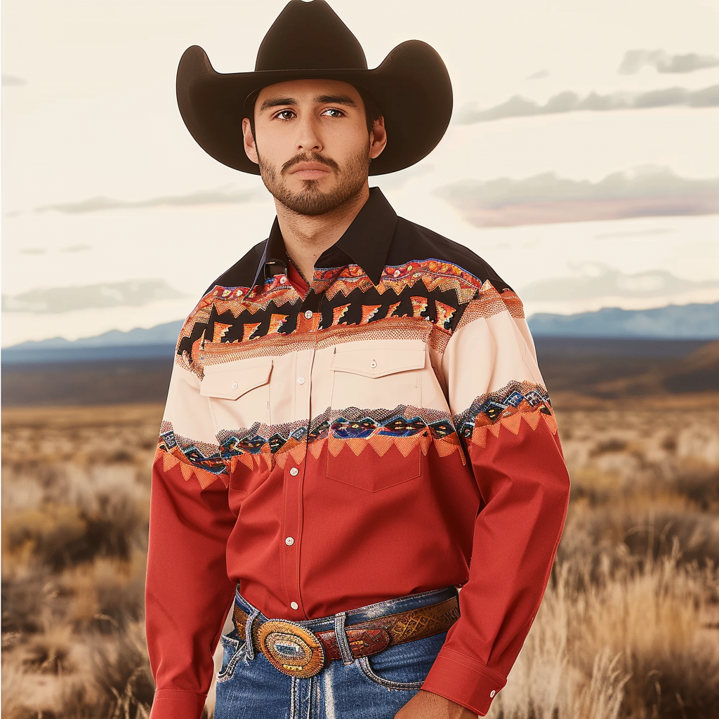 Country style Western Long Shirt High quality High elasticity