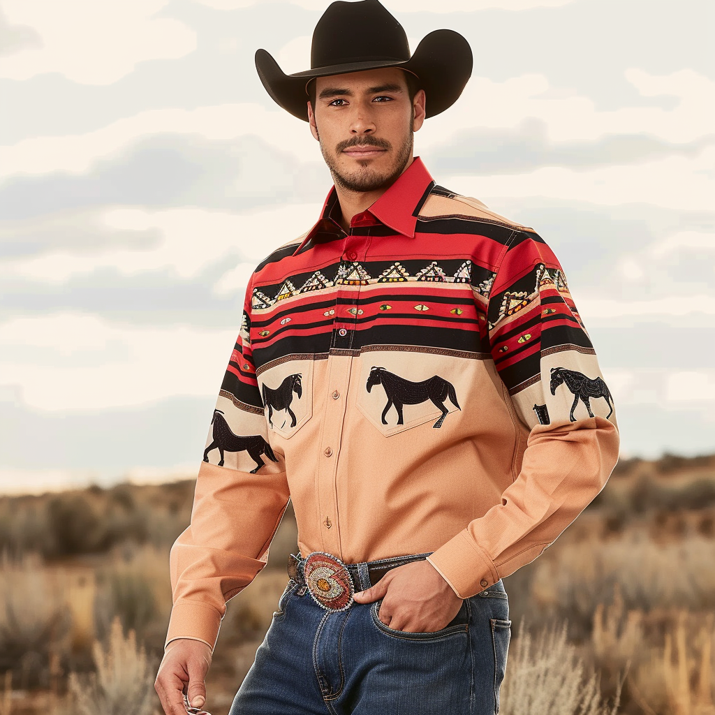 Country style Western Long Shirt High quality High elasticity