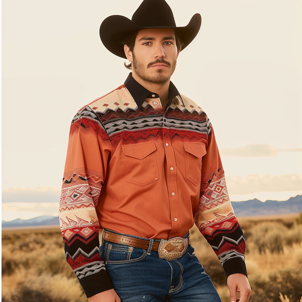 Country style Western Long Shirt High quality High elasticity