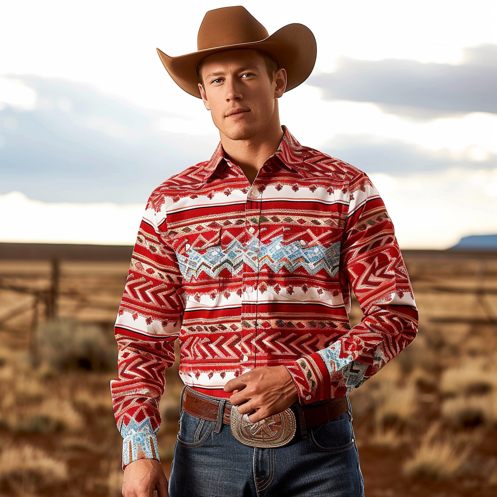 Country style Western Long Shirt High quality High elasticity