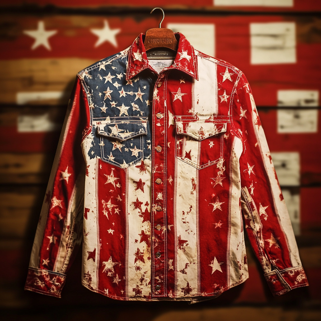 Flag style Western Long Shirt High quality High elasticity