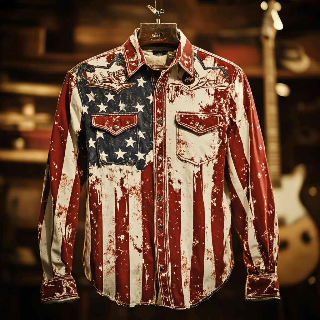 Flag style Western Long Shirt High quality High elasticity