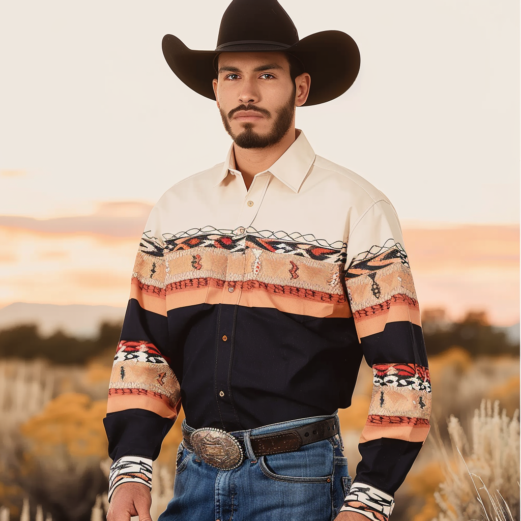 Country style Western Long Shirt High quality High elasticity