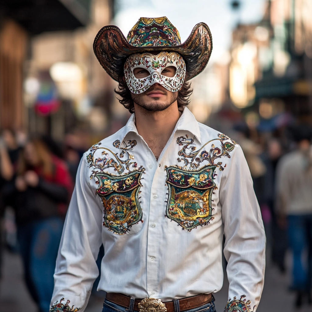 Mardi Gras Carnival Western Long Shirt High quality High elasticity